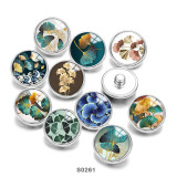 20MM Green Leaves Pattern Print  glass snaps buttons