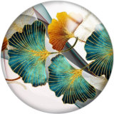 20MM Green Leaves Pattern Print  glass snaps buttons