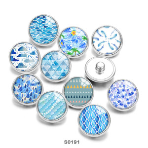 20MM Blue Pattern Print  glass snaps buttons