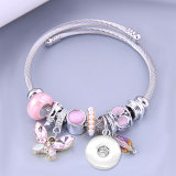 Stainless Steel Wire Bracelet Crystal Butterfly Tassel Beaded Bracelet Opening Adjustable Bracelet fit 20MM chunks snaps jewelry