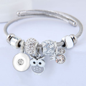 Stainless Steel Bracelet DIY Beaded Owl Angel Wing Pendant Open Bracelet fit 20MM chunks snaps jewelry