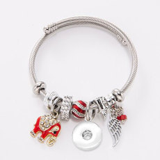 Stainless steel wire DIY beaded baby elephant angel wings tassel pendant open bracelet fit 20MM chunks snaps jewelry