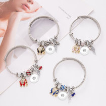 Stainless steel wire DIY beaded baby elephant angel wings tassel pendant open bracelet fit 20MM chunks snaps jewelry