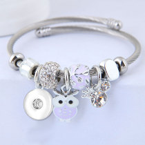 Stainless Steel Bracelet DIY Beaded Owl Angel Wing Pendant Open Bracelet fit 20MM chunks snaps jewelry
