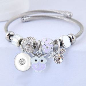 Stainless Steel Bracelet DIY Beaded Owl Angel Wing Pendant Open Bracelet fit 20MM chunks snaps jewelry