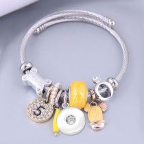 Adjustable stainless steel crystal tassel 5 word steel wire bracelet temperament creative bracelet fit 20MM chunks snaps jewelry