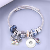 Stainless Steel Wire Bracelet Crystal Butterfly Tassel Beaded Bracelet Opening Adjustable Bracelet fit 20MM chunks snaps jewelry