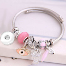 Stainless Steel DIY Adjustable Owl Eye Crystal Tassel Bracelet Female Bracelet fit 20MM chunks snaps jewelry