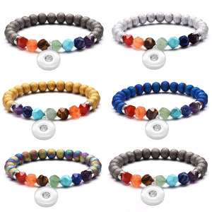 8mm Stone Faceted Seven Vein Bracelet Yoga Bracelet fit18&20MM  snaps jewelry