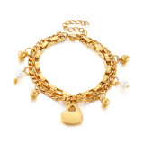 Valentine's Day Gift Stainless Steel Heart Shaped Round Bead Bracelet Love Heart Peach Heart Double Bracelet