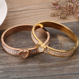 Valentine's Day Gift Stainless Steel Heart Shaped Zircon Bangle