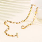 Valentine's Day Gift Stainless Steel Paper Clip Chain Personality OT Buckle Heart Shaped Bracelet Necklace Female Jewelry Set