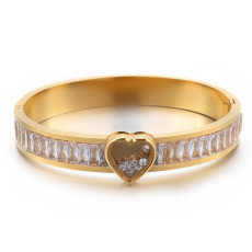 Valentine's Day Gift Stainless Steel Heart Shaped Zircon Bangle