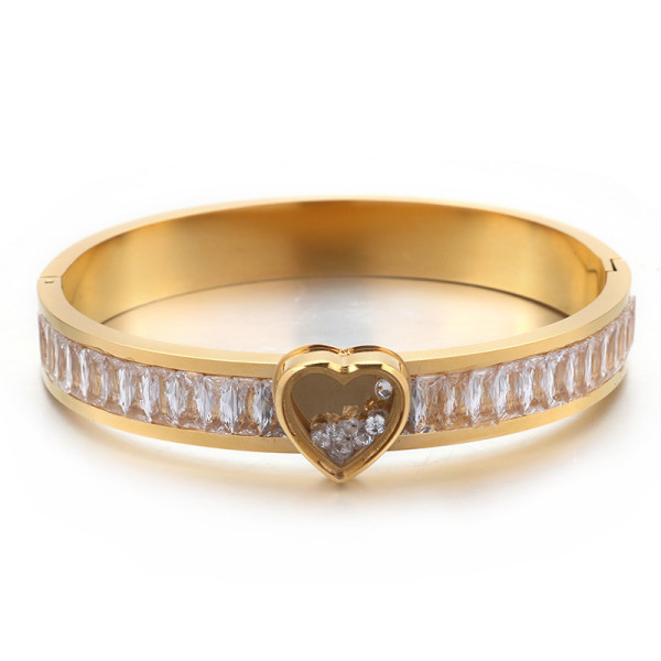 Valentine's Day Gift Stainless Steel Heart Shaped Zircon Bangle