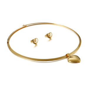 Valentine's Day Gift Stainless Steel Glossy Heart-shaped Necklace and Earring Set