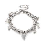 Valentine's Day Gift Stainless Steel Heart Shaped Round Bead Bracelet Love Heart Peach Heart Double Bracelet