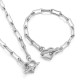 Valentine's Day Gift Stainless Steel Paper Clip Chain Personality OT Buckle Heart Shaped Bracelet Necklace Female Jewelry Set