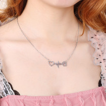 Valentine's Day Gift Stainless steel electrocardiogram dog paw print love necklace heartbeat short clavicle chain