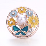 20MM Flowers design Rhinestone  Metal snap buttons