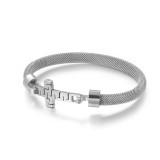 Valentine's Day Gift Stainless Steel Mesh Woven Cross Bracelet