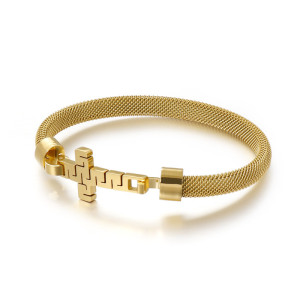 Valentine's Day Gift Stainless Steel Mesh Woven Cross Bracelet