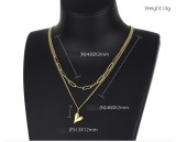 Valentine's Day Gift Stainless Steel Square Chain Double Layer Necklace Love Heart Pendant Layered Necklace