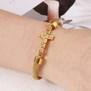 Valentine's Day Gift Stainless Steel Mesh Woven Cross Bracelet