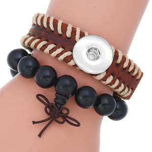 Vintage old men's cow bracelet diy combination wood bead set bracelet fit 20mm snaps chunks