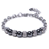 Stainless Steel Bracelet Double Tiger Eye Stone Bracelet Natural Stone Beaded Chain Bracelet