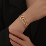 Love Stainless Steel Geometric Inlaid Interactive Open Bracelet Simple and Exquisite C-shaped Bracelet