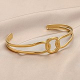 Love Stainless Steel Geometric Inlaid Interactive Open Bracelet Simple and Exquisite C-shaped Bracelet