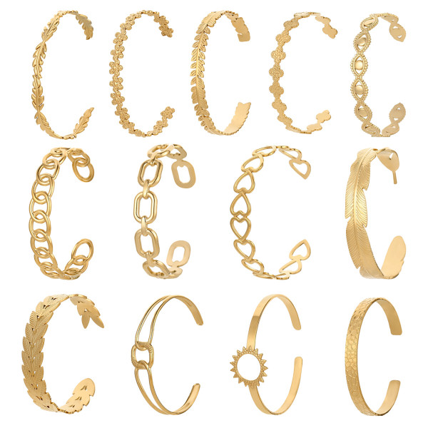 Love Stainless Steel Geometric Inlaid Interactive Open Bracelet Simple and Exquisite C-shaped Bracelet