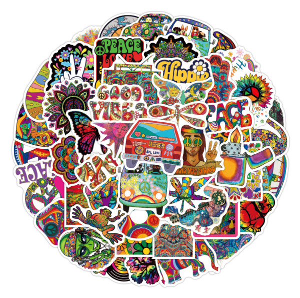50pcs Colorful hippie bus small and fresh graffiti stickers decorative suitcase notebook waterproof detachable stickers