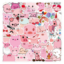 50pcs Cute pink girly piglet graffiti stickers decorative suitcase notebook waterproof detachable stickers