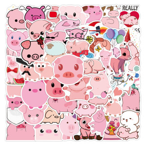 50pcs Cute pink girly piglet graffiti stickers decorative suitcase notebook waterproof detachable stickers