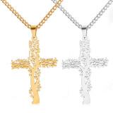 Stainless Steel Tree of Life Jesus Cross Pendant Necklace