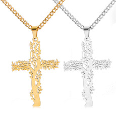 Stainless Steel Tree of Life Jesus Cross Pendant Necklace