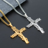 Stainless Steel Tree of Life Jesus Cross Pendant Necklace