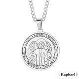 Stainless Steel Seven Angels Pendant Religious Necklace Round Brand Angel Wing Medal Necklace