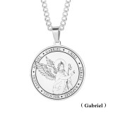 Stainless Steel Seven Angels Pendant Religious Necklace Round Brand Angel Wing Medal Necklace