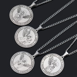 Stainless Steel Seven Angels Pendant Religious Necklace Round Brand Angel Wing Medal Necklace