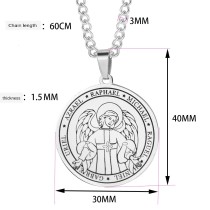 Stainless Steel Seven Angels Pendant Religious Necklace Round Brand Angel Wing Medal Necklace