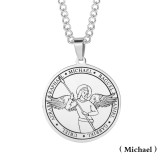Stainless Steel Seven Angels Pendant Religious Necklace Round Brand Angel Wing Medal Necklace
