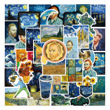50pcs Van Gogh sunflower oil painting graffiti stickers decorative suitcase notebook waterproof detachable stickers