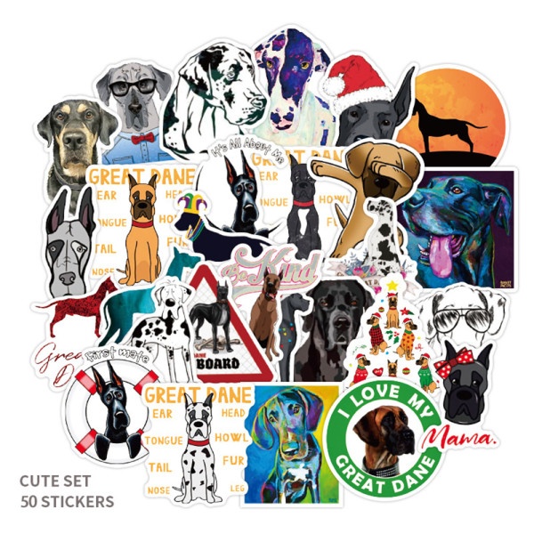 50pcs Great Dane pet graffiti stickers decorative suitcase notebook waterproof detachable stickers