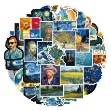 50pcs Van Gogh sunflower oil painting graffiti stickers decorative suitcase notebook waterproof detachable stickers