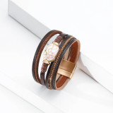 5 styles Imitated pearl flakes multi-layer diamond wide-sided leather bracelet