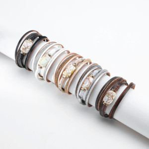 5 styles Imitated pearl flakes multi-layer diamond wide-sided leather bracelet