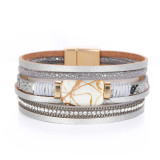5 styles Imitated pearl flakes multi-layer diamond wide-sided leather bracelet
