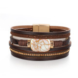 5 styles Imitated pearl flakes multi-layer diamond wide-sided leather bracelet